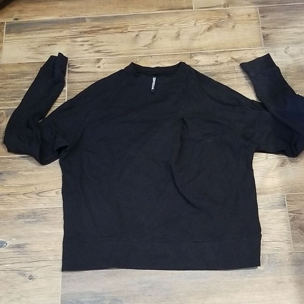 Tate Jones Black Crewneck Sweatshirt Minimalist Side Slit Pullover Top Size 8